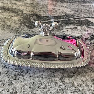 MCM Shelton-ware Silver Tone Chrome Butter Dish with Ornate Handle!